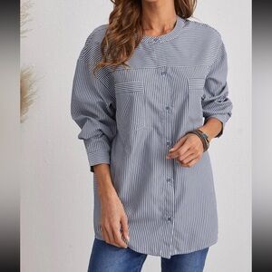 Striped button front tunic blouse